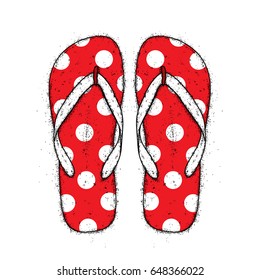 Bright colored flip flops. Vector illustration for a postcard or a poster. Beach shoes. Summer, vacation and vacation by the sea or the ocean.