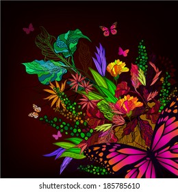 Bright colored floral abstraction on a white background. Drawing by hand. vector 
