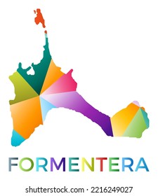 Bright colored Formentera shape. Multicolor geometric style island logo. Modern trendy design. Radiant vector illustration.