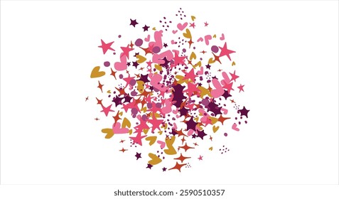 Bright colored frames made of stars, hearts, confetti. Stars, hearts. Bright design. Frames with space for your inscription. Postcard, banner, invitation, holiday. Vector illustration.