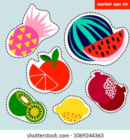 Bright colored fruit set for your designs. Vector isolated objects, can be used as reminders for planners and diary, cooking menu list, notepad, label, note, sticker, decoration.