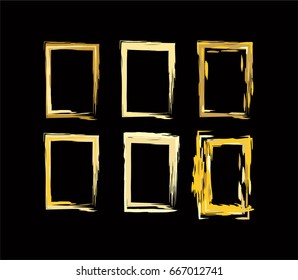 Bright colored funky borders in the retro-futuristic style of the 60s. Iridescent hand painted square vertical frames and borders set. Trendy yellow, brown, ocher shiny design.