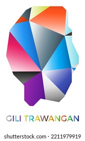 Bright colored Gili Trawangan shape. Multicolor geometric style island logo. Modern trendy design. Vibrant vector illustration.