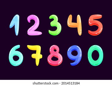 Bright colored glass numbers set for children in a cartoon style. Math numbers for school.
