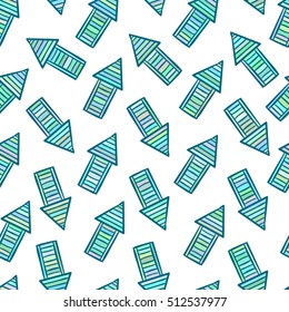Bright colored hand drawn arrows, lines. Vector seamless pattern.