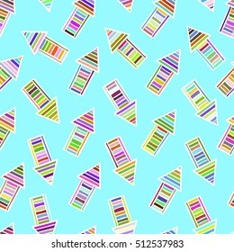 Bright colored hand drawn arrows, lines. Vector seamless pattern.