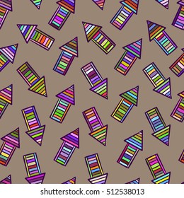 Bright colored hand drawn arrows, lines. Vector seamless pattern.
