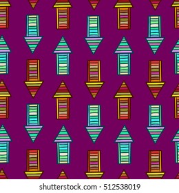 Bright colored hand drawn arrows, lines. Vector seamless pattern.