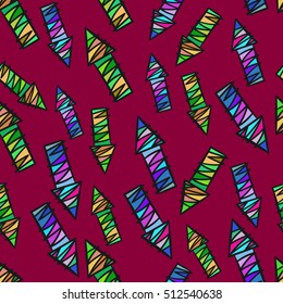 Bright colored hand drawn arrows, lines. Vector seamless pattern.