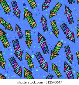 Bright colored hand drawn arrows, lines. Vector seamless pattern.