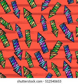 Bright colored hand drawn arrows, lines. Vector seamless pattern.