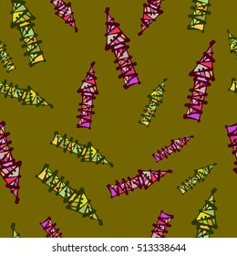 Bright colored hand drawn arrows, lines. Vector seamless pattern.