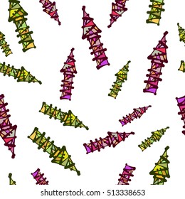 Bright colored hand drawn arrows, lines. Vector seamless pattern.