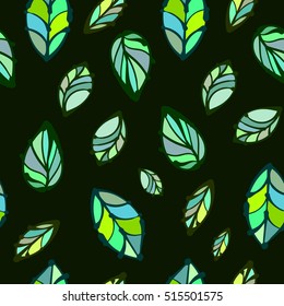 Bright colored hand drawn leaves, abstraction. Vector seamless pattern.