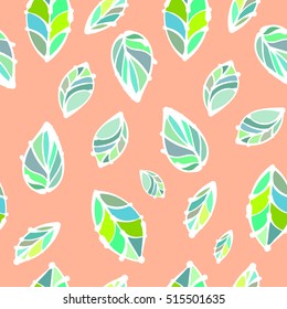 Bright colored hand drawn leaves, abstraction. Vector seamless pattern.