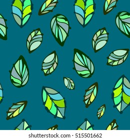 Bright colored hand drawn leaves, abstraction. Vector seamless pattern.