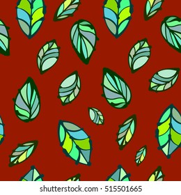 Bright colored hand drawn leaves, abstraction. Vector seamless pattern.