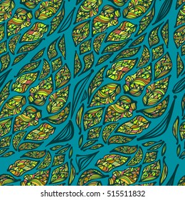 Bright colored hand drawn leaves, abstraction. Vector seamless pattern.