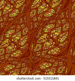 Bright colored hand drawn leaves, abstraction. Vector seamless pattern.