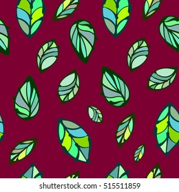 Bright colored hand drawn leaves, abstraction. Vector seamless pattern.