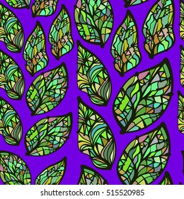 Bright colored hand drawn leaves, abstraction. Vector seamless pattern