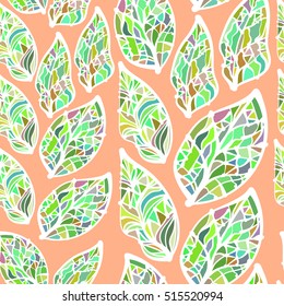 Bright colored hand drawn leaves, abstraction. Vector seamless pattern