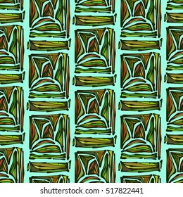 Bright colored hand drawn leaves, abstraction, ethnic motifs. Vector seamless pattern