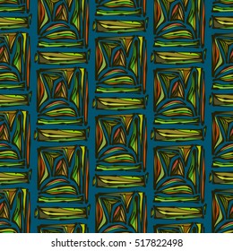Bright colored hand drawn leaves, abstraction, ethnic motifs. Vector seamless pattern