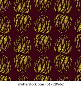Bright colored hand drawn leaves, abstraction, ethnic motifs. Vector seamless pattern.