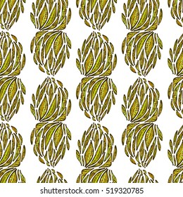 Bright colored hand drawn leaves, abstraction, ethnic motifs. Vector seamless pattern.