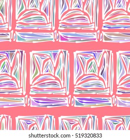 Bright colored hand drawn leaves, abstraction, ethnic motifs. Vector seamless pattern.