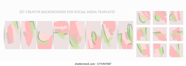 Bright colored with hand drawn Social media story templates scribbles Easter holiday textures. Spring holiday art background set