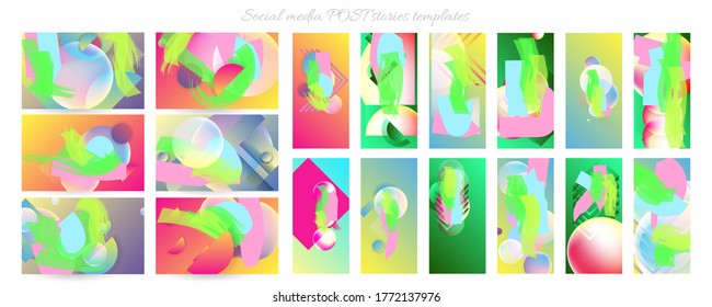 Bright colored with hand drawn Social media story templates scribbles Easter holiday textures. Vector abstract flat illustration for the holiday, lights, elephant