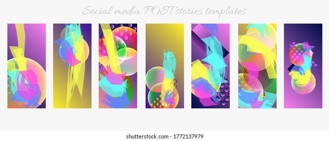 Bright colored with hand drawn Social media story templates scribbles Easter holiday textures. Vector abstract flat illustration for the holiday, lights, elephant