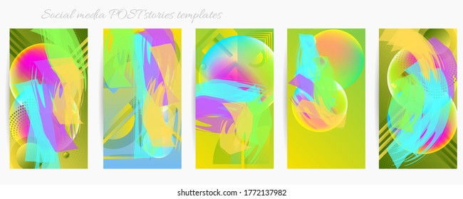 Bright colored with hand drawn Social media story templates scribbles Easter holiday textures. Vector abstract flat illustration for the holiday, lights, elephant
