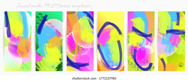 Bright colored with hand drawn Social media story templates scribbles Easter holiday textures. Vector abstract flat illustration for the holiday, lights, elephant
