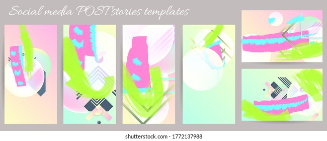 Bright colored with hand drawn Social media story templates scribbles Easter holiday textures. Vector abstract flat illustration for the holiday, lights, elephant
