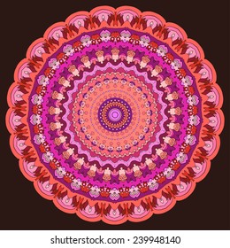 bright colored hand-drawing ornamental lace abstract round background on the black cover for use in design