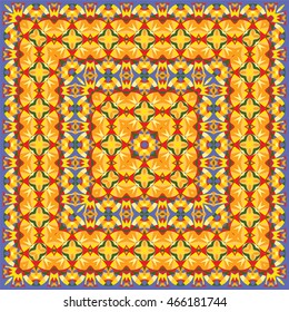 Bright colored handkerchief with abstract pattern. Silk scarf or shawl.