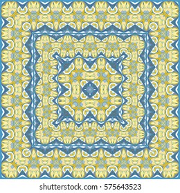 Bright colored handkerchief with damask pattern silk scarf or shawl.
