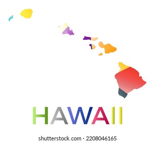 Forma Hawai de colores vivos. Logo de la isla de estilo geométrico multicolor. Diseño moderno y de moda. Encantadora ilustración vectorial.