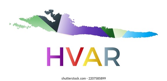 Bright colored Hvar shape. Multicolor geometric style island logo. Modern trendy design. Classy vector illustration.