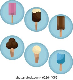 Bright colored ice cream icons isolated