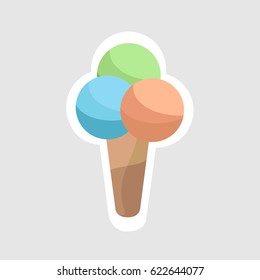 Bright colored ice cream sticker style icon with white outline isolated on light grey background