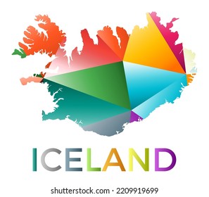 Forma de Islandia de color brillante. Logo de país de estilo geométrico multicolor. Diseño moderno y de moda. Potente ilustración vectorial.
