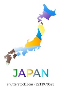 Bright colored Japan shape. Multicolor geometric style country logo. Modern trendy design. Vibrant vector illustration.