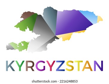 Bright colored Kyrgyzstan shape. Multicolor geometric style country logo. Modern trendy design. Artistic vector illustration.