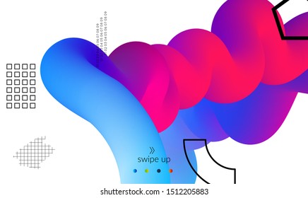 Bright colored landing page templates with 3D liquid shape on white and simple black geometric shapes. Fluid color banners set. Creative 3D blend shapes dynamic composition.