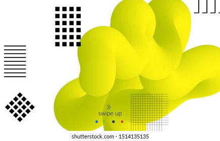 Bright colored landing page templates with 3D liquid shape on white and simple black geometric shapes. Fluid color banners set. Creative 3D blend shapes dynamic composition.