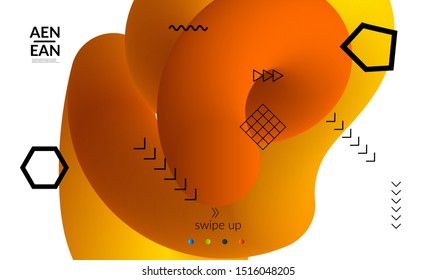 Bright colored landing page templates with 3D liquid shape on white and simple black geometric shapes. Fluid color banners set. Creative 3D blend shapes dynamic composition.